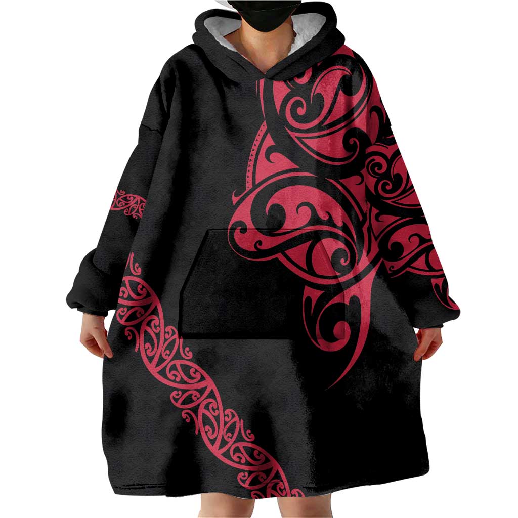 All Black Maori Tribal Tattoo Personalised Wearable Blanket Hoodie Classic Red Polynesian Style LT9 - Polynesian Pride