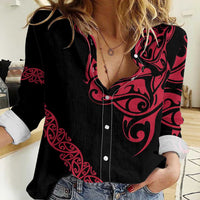 All Black Maori Tribal Tattoo Personalised Women Casual Shirt Classic Red Polynesian Style LT9 Female Red - Polynesian Pride