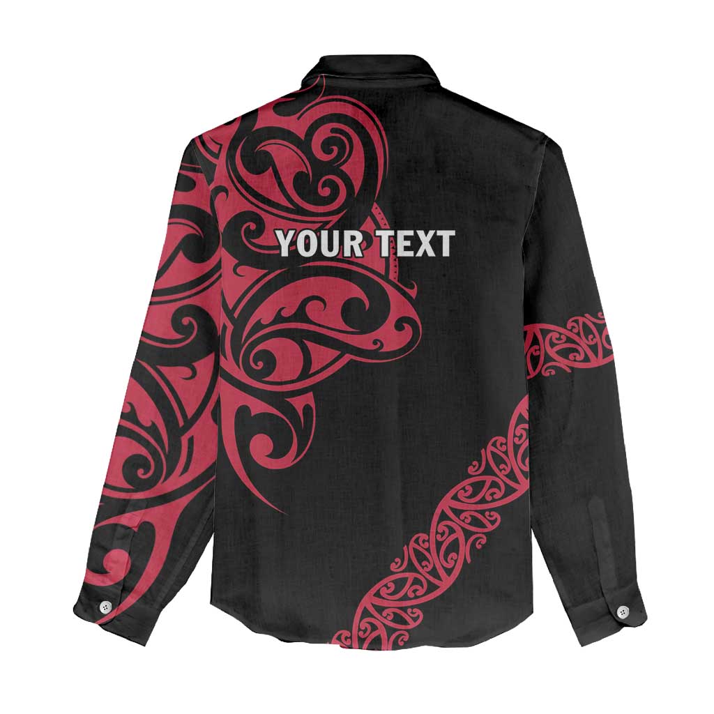 All Black Maori Tribal Tattoo Personalised Women Casual Shirt Classic Red Polynesian Style LT9 - Polynesian Pride