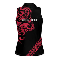 All Black Maori Tribal Tattoo Personalised Women Sleeveless Polo Shirt Classic Red Polynesian Style LT9 - Polynesian Pride