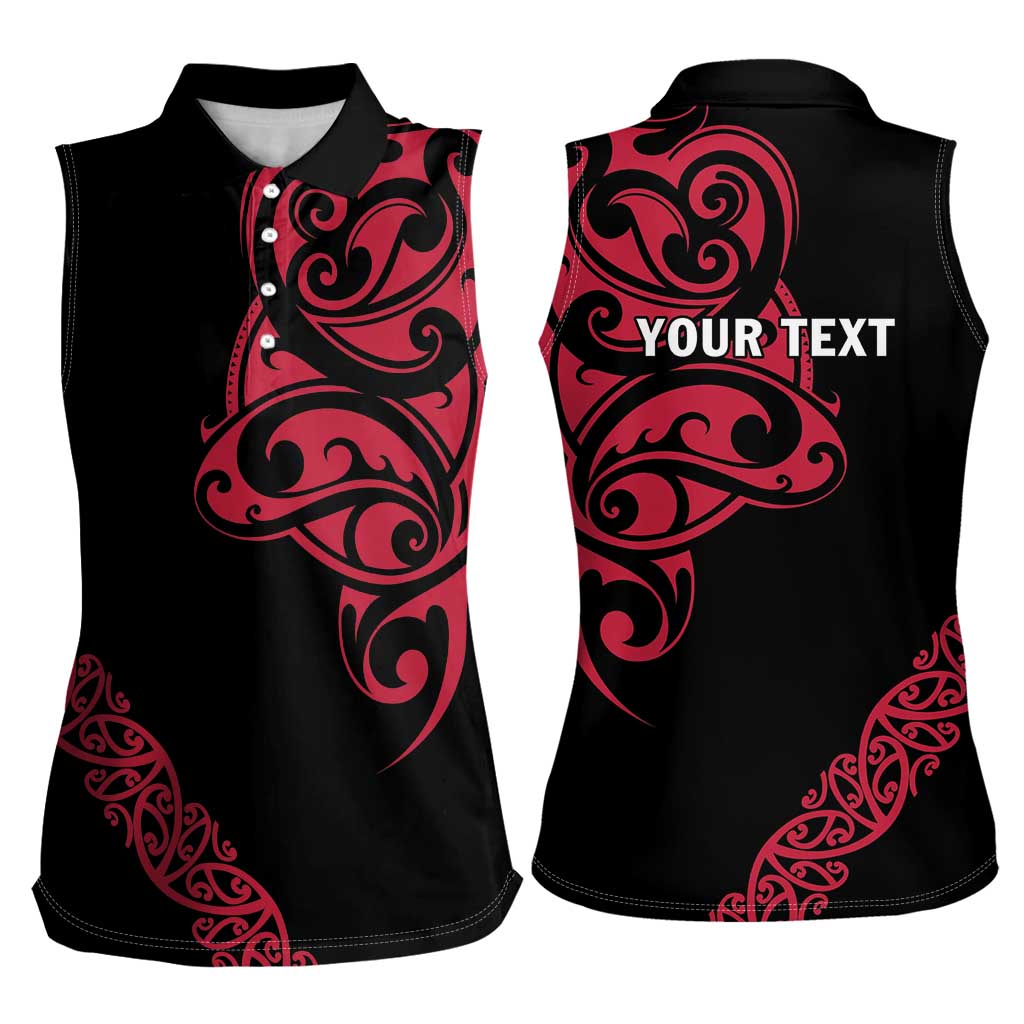 All Black Maori Tribal Tattoo Personalised Women Sleeveless Polo Shirt Classic Red Polynesian Style LT9 - Polynesian Pride