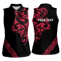 All Black Maori Tribal Tattoo Personalised Women Sleeveless Polo Shirt Classic Red Polynesian Style LT9 - Polynesian Pride