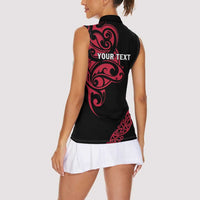 All Black Maori Tribal Tattoo Personalised Women Sleeveless Polo Shirt Classic Red Polynesian Style LT9 - Polynesian Pride