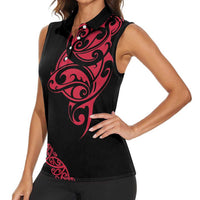 All Black Maori Tribal Tattoo Personalised Women Sleeveless Polo Shirt Classic Red Polynesian Style LT9 - Polynesian Pride