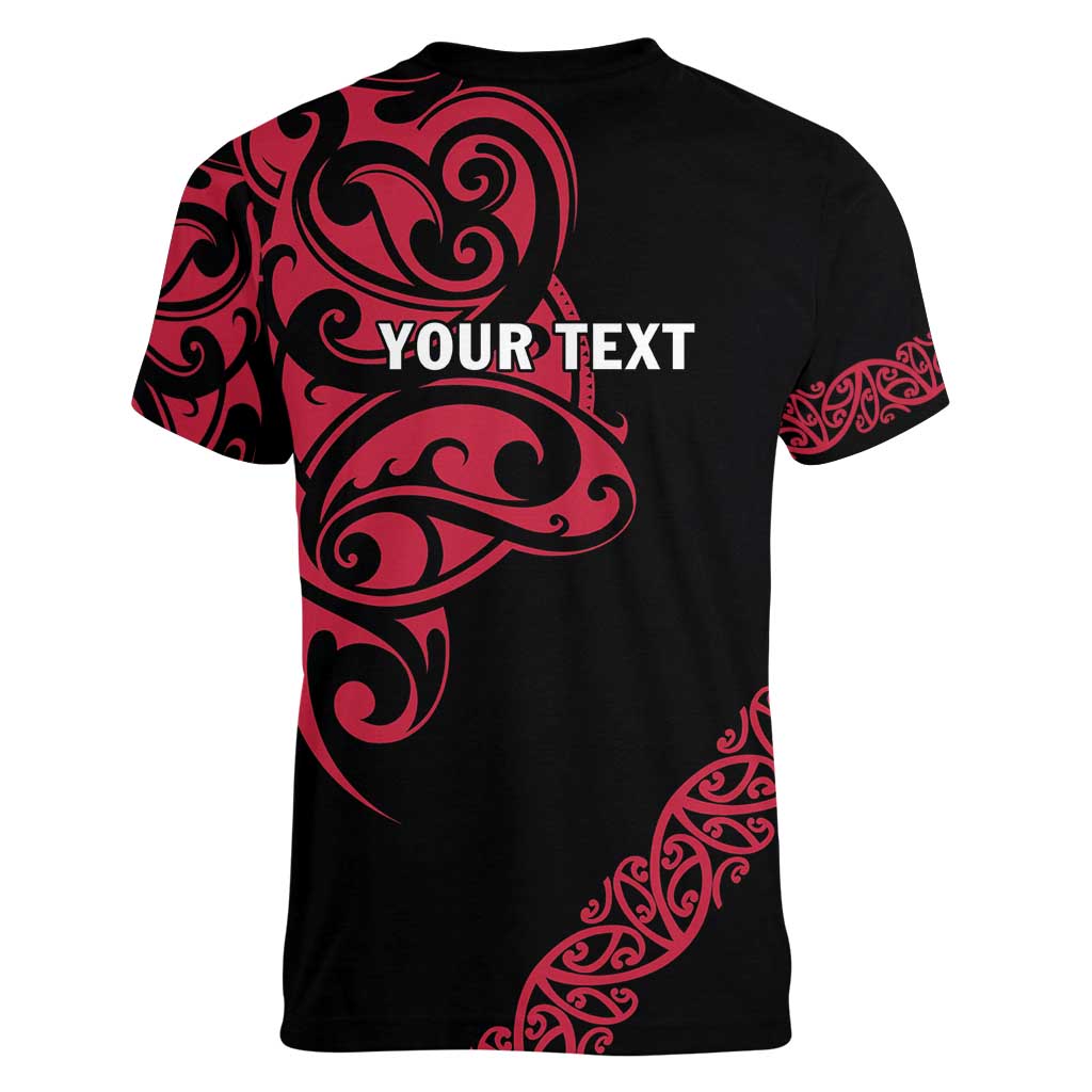 All Black Maori Tribal Tattoo Personalised Women V-Neck T-Shirt Classic Red Polynesian Style LT9 - Polynesian Pride
