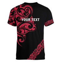 All Black Maori Tribal Tattoo Personalised Women V-Neck T-Shirt Classic Red Polynesian Style LT9 - Polynesian Pride