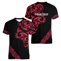 All Black Maori Tribal Tattoo Personalised Women V-Neck T-Shirt Classic Red Polynesian Style LT9 - Polynesian Pride