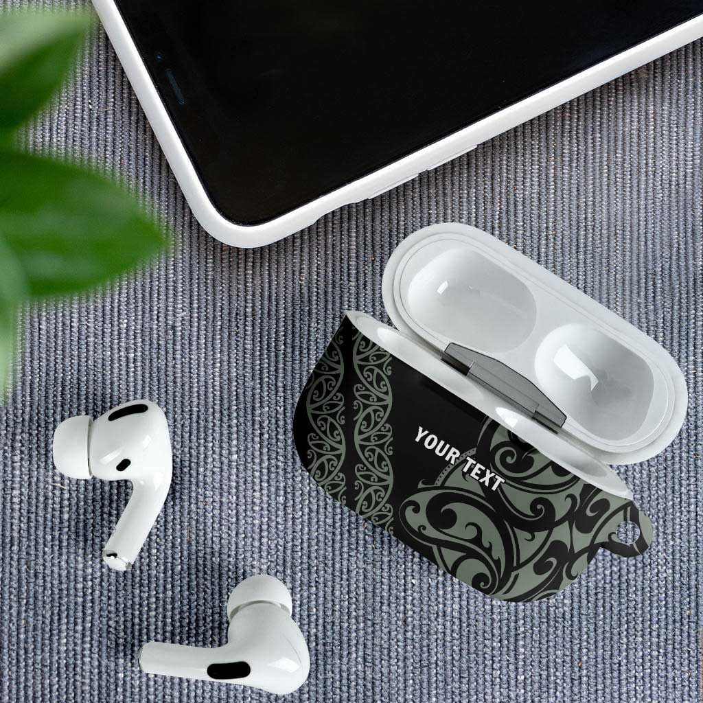 All Black Maori Tribal Tattoo Personalised AirPods Case Moss Green Polynesian Style - Polynesian Pride