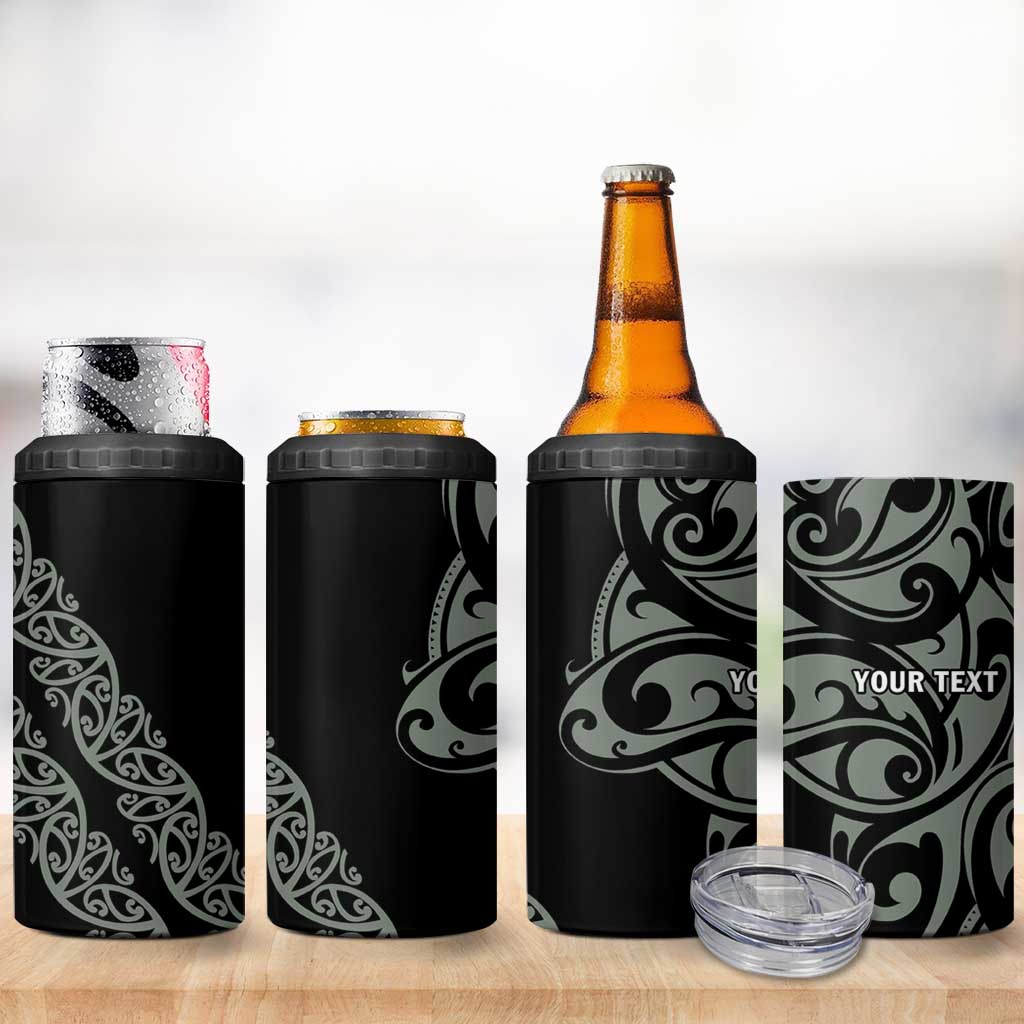 All Black Maori Tribal Tattoo Personalised 4 in 1 Can Cooler Tumbler Moss Green Polynesian Style LT9 - Polynesian Pride