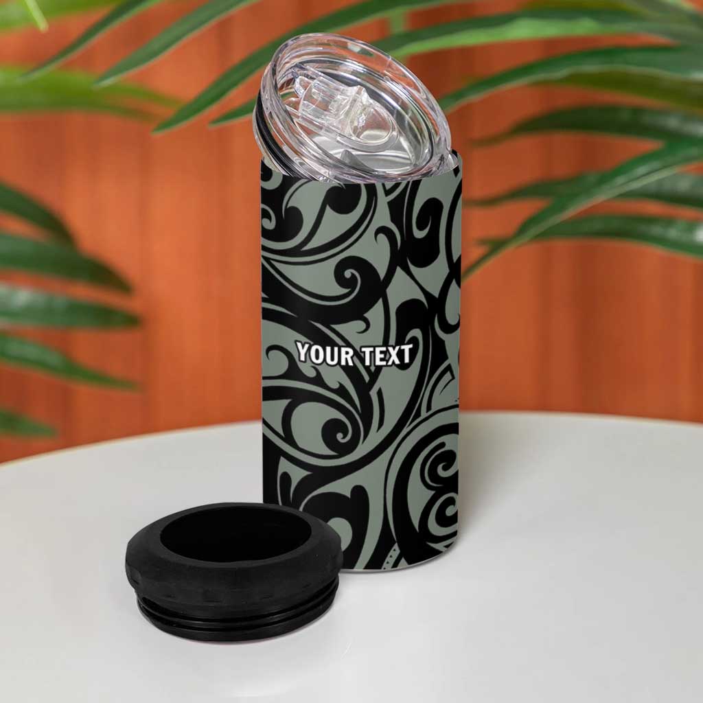 All Black Maori Tribal Tattoo Personalised 4 in 1 Can Cooler Tumbler Moss Green Polynesian Style LT9 - Polynesian Pride