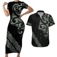 All Black Maori Tribal Tattoo Personalised Couples Matching Short Sleeve Bodycon Dress and Hawaiian Shirt Moss Green Polynesian Style LT9 Green - Polynesian Pride
