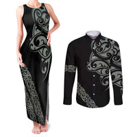 All Black Maori Tribal Tattoo Personalised Couples Matching Tank Maxi Dress and Long Sleeve Button Shirt Moss Green Polynesian Style LT9 Green - Polynesian Pride