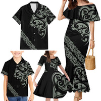 All Black Maori Tribal Tattoo Personalised Family Matching Mermaid Dress and Hawaiian Shirt Moss Green Polynesian Style LT9 - Polynesian Pride