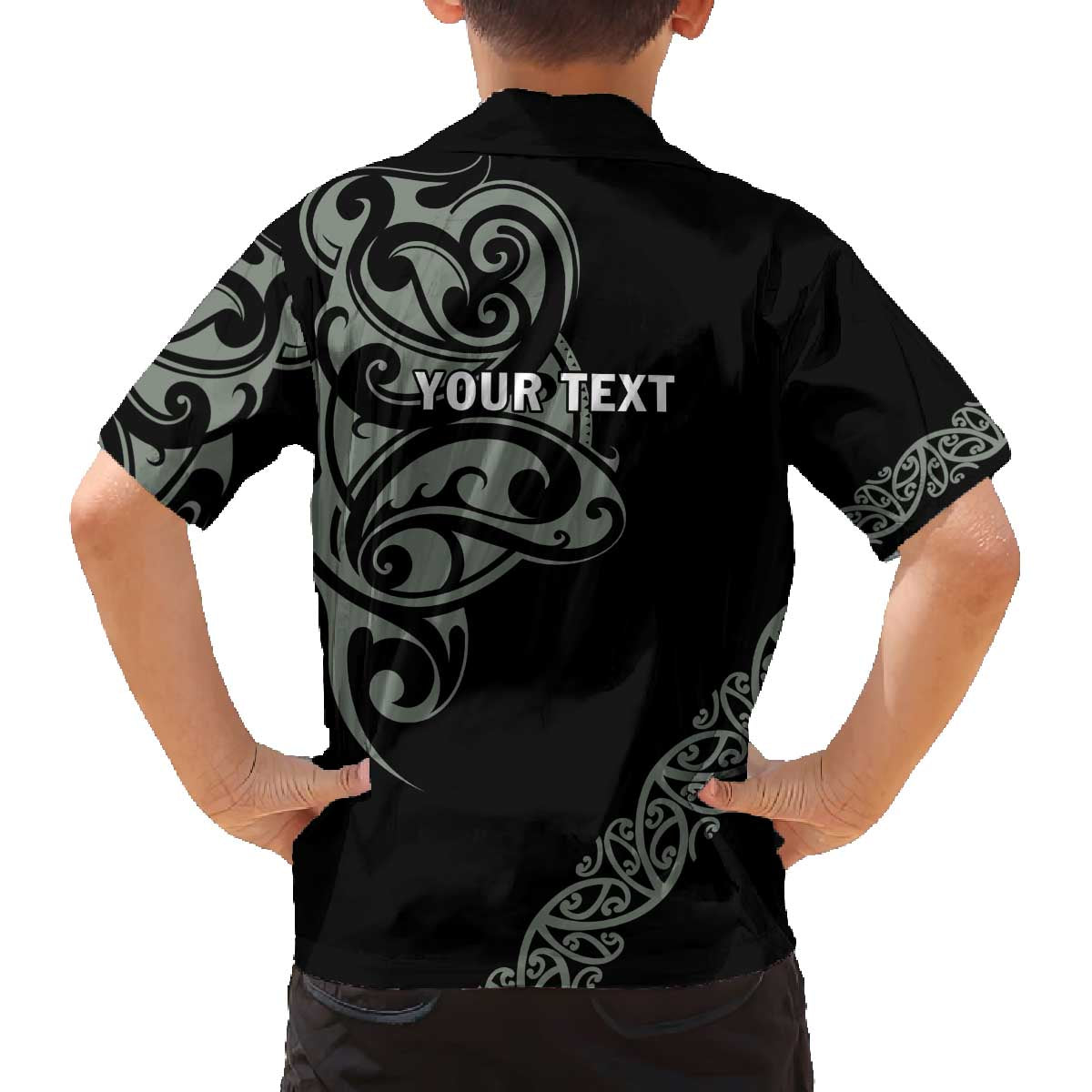 All Black Maori Tribal Tattoo Personalised Family Matching Off The Shoulder Long Sleeve Dress and Hawaiian Shirt Moss Green Polynesian Style LT9 - Polynesian Pride