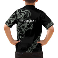 All Black Maori Tribal Tattoo Personalised Family Matching Off The Shoulder Long Sleeve Dress and Hawaiian Shirt Moss Green Polynesian Style LT9 - Polynesian Pride
