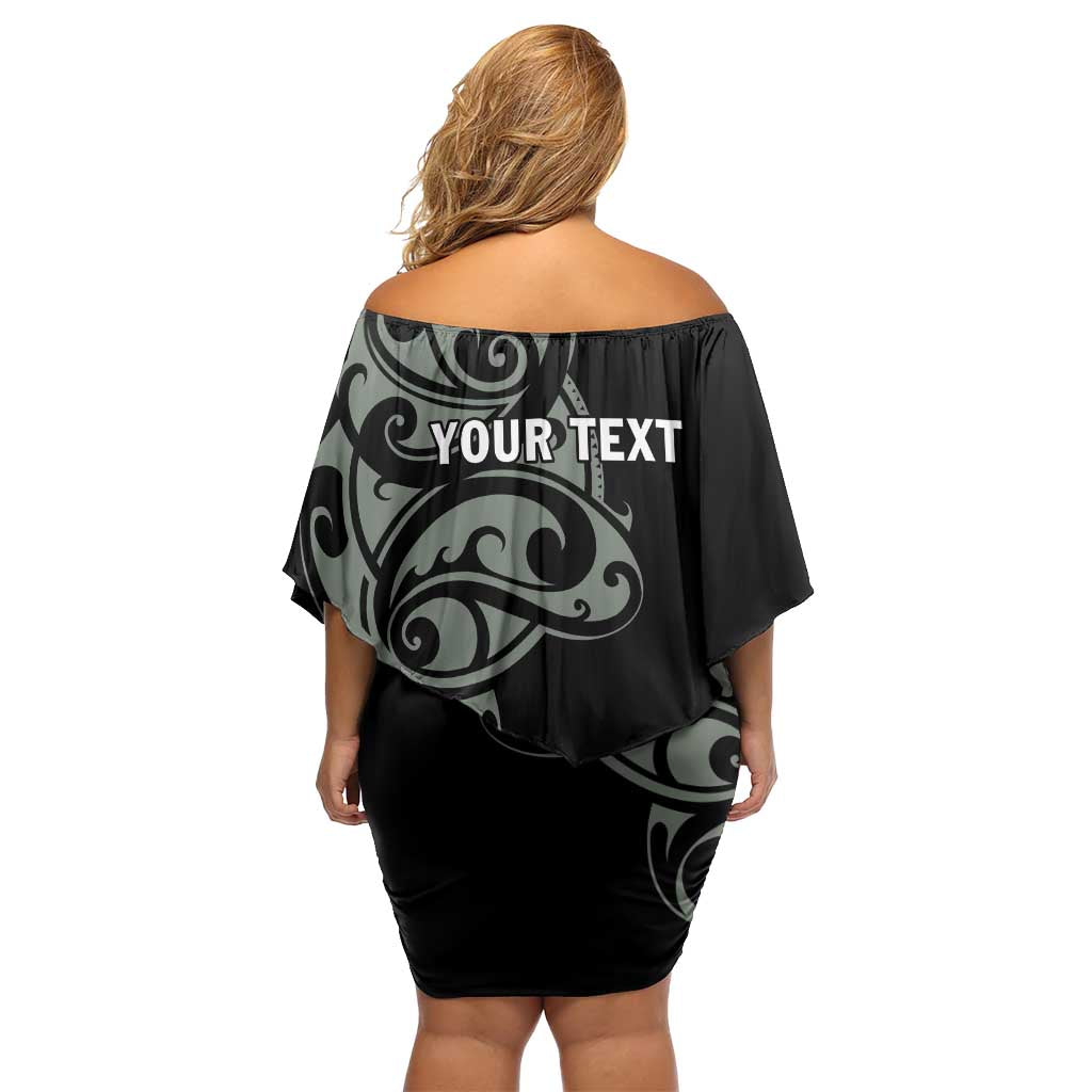 All Black Maori Tribal Tattoo Personalised Family Matching Off Shoulder Short Dress and Hawaiian Shirt Moss Green Polynesian Style LT9 - Polynesian Pride