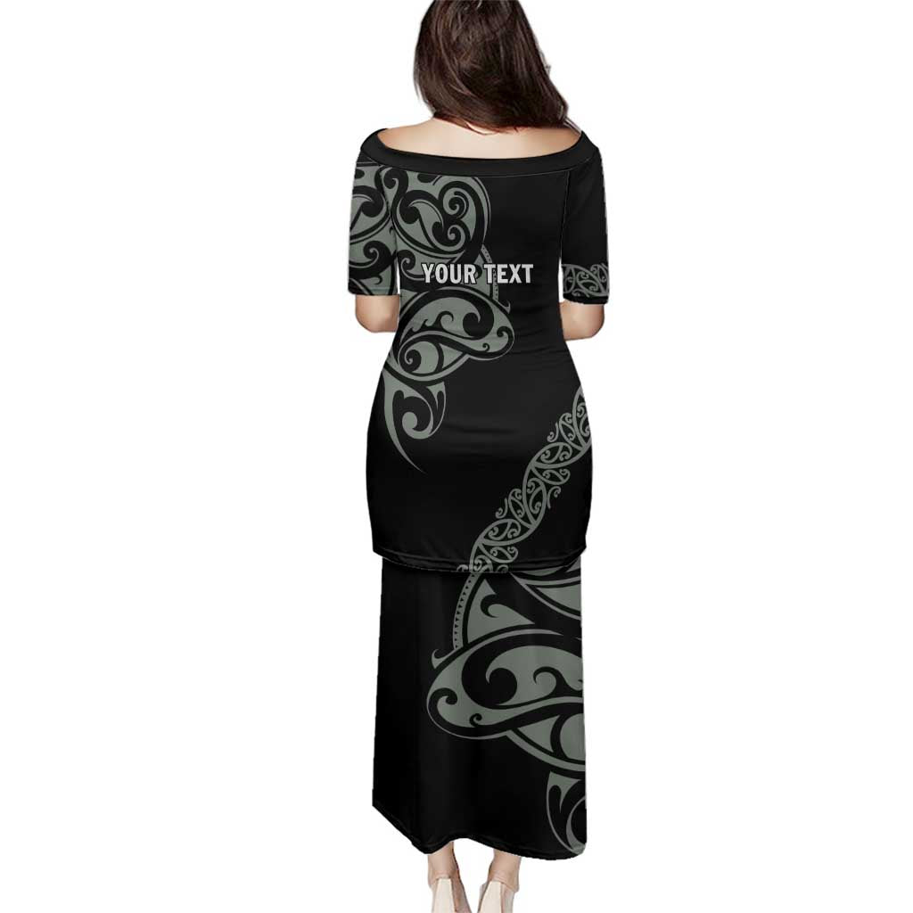 All Black Maori Tribal Tattoo Personalised Family Matching Puletasi and Hawaiian Shirt Moss Green Polynesian Style LT9 - Polynesian Pride