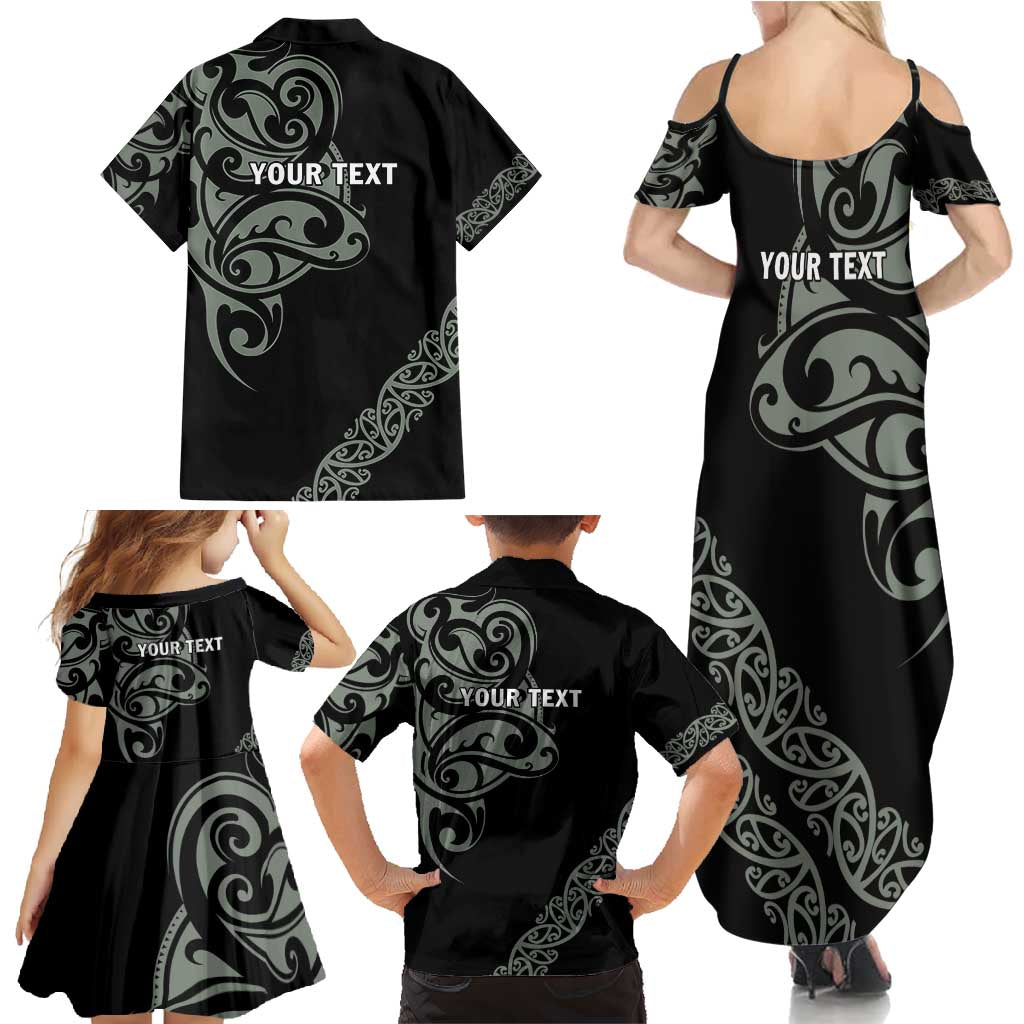 All Black Maori Tribal Tattoo Personalised Family Matching Summer Maxi Dress and Hawaiian Shirt Moss Green Polynesian Style LT9 - Polynesian Pride