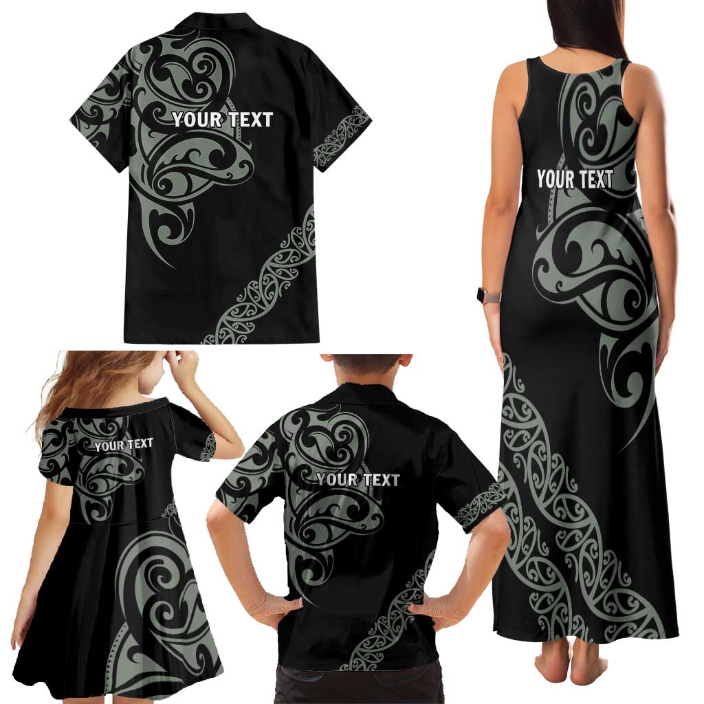 All Black Maori Tribal Tattoo Personalised Family Matching Tank Maxi Dress and Hawaiian Shirt Moss Green Polynesian Style LT9 - Polynesian Pride