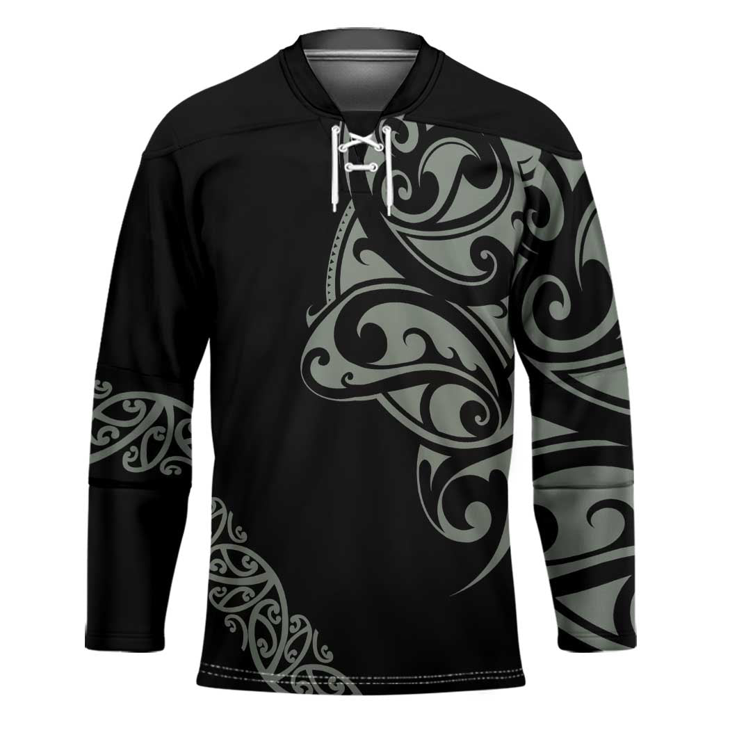 All Black Maori Tribal Tattoo Personalised Hockey Jersey Moss Green Polynesian Style - Polynesian Pride