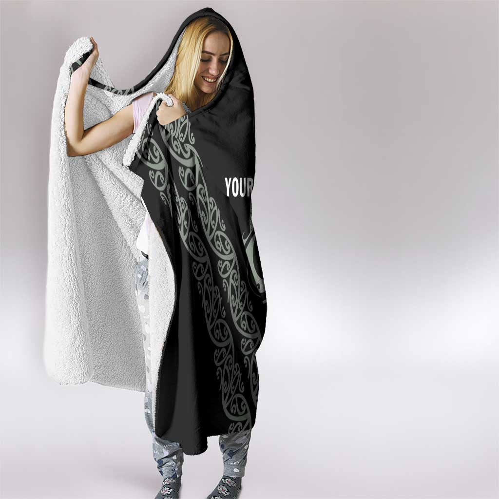 All Black Maori Tribal Tattoo Personalised Hooded Blanket Moss Green Polynesian Style - Polynesian Pride