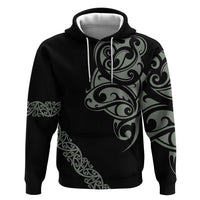 All Black Maori Tribal Tattoo Personalised Hoodie Moss Green Polynesian Style - Polynesian Pride