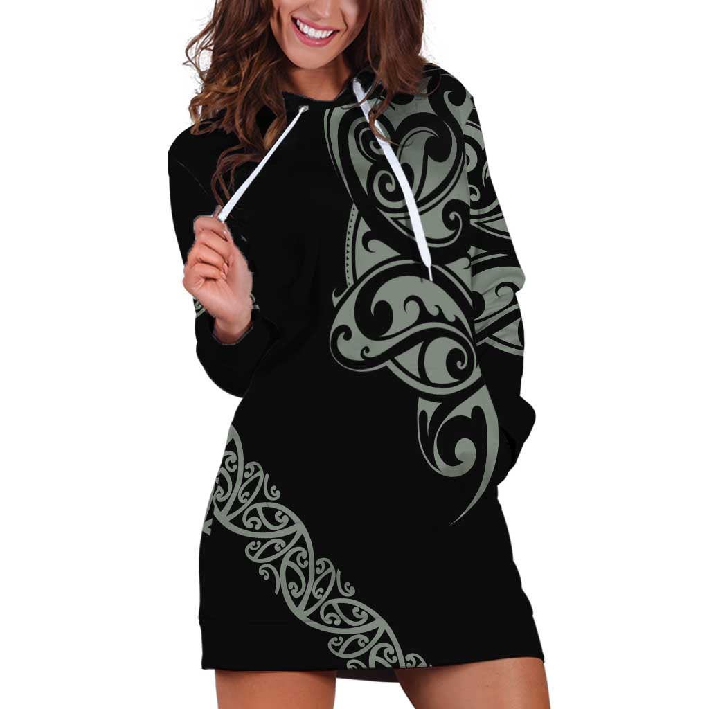 All Black Maori Tribal Tattoo Personalised Hoodie Dress Moss Green Polynesian Style LT9 Green - Polynesian Pride