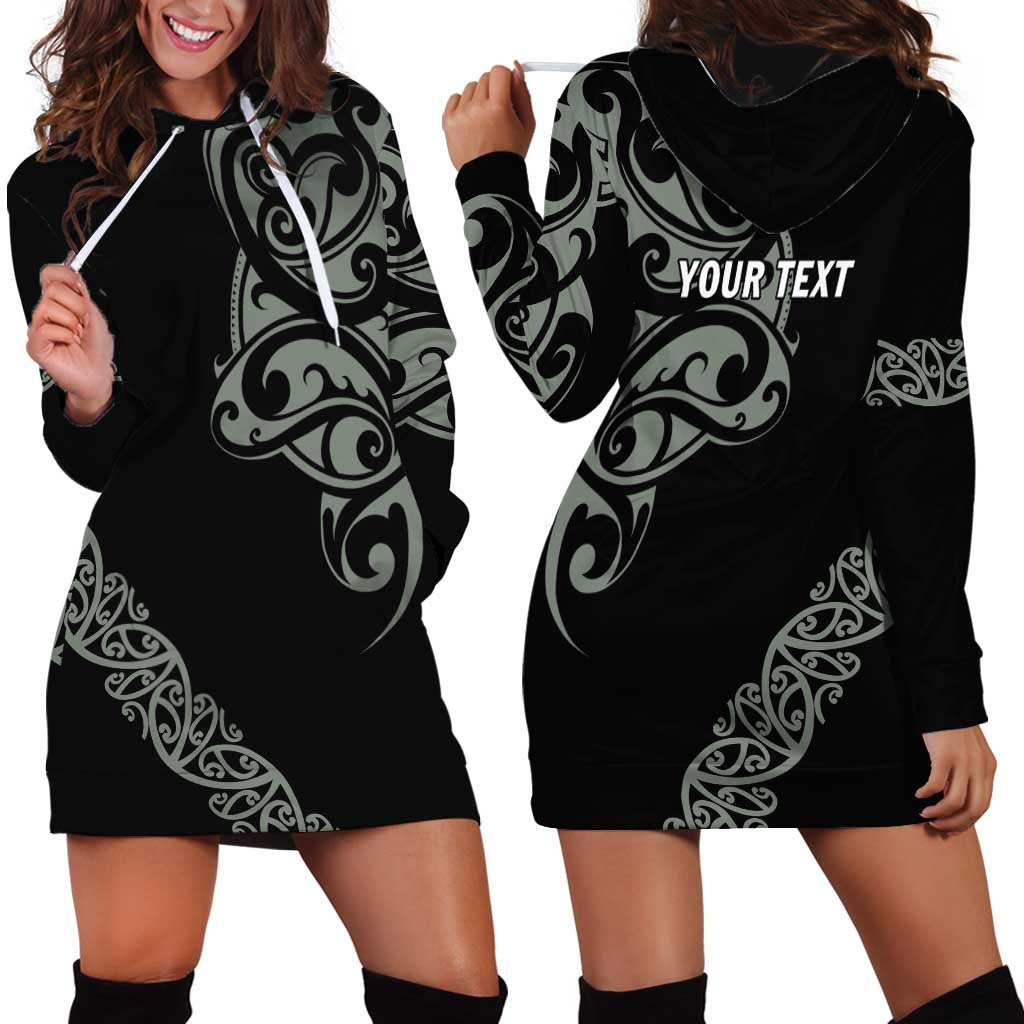 All Black Maori Tribal Tattoo Personalised Hoodie Dress Moss Green Polynesian Style LT9 - Polynesian Pride