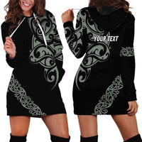 All Black Maori Tribal Tattoo Personalised Hoodie Dress Moss Green Polynesian Style LT9 - Polynesian Pride