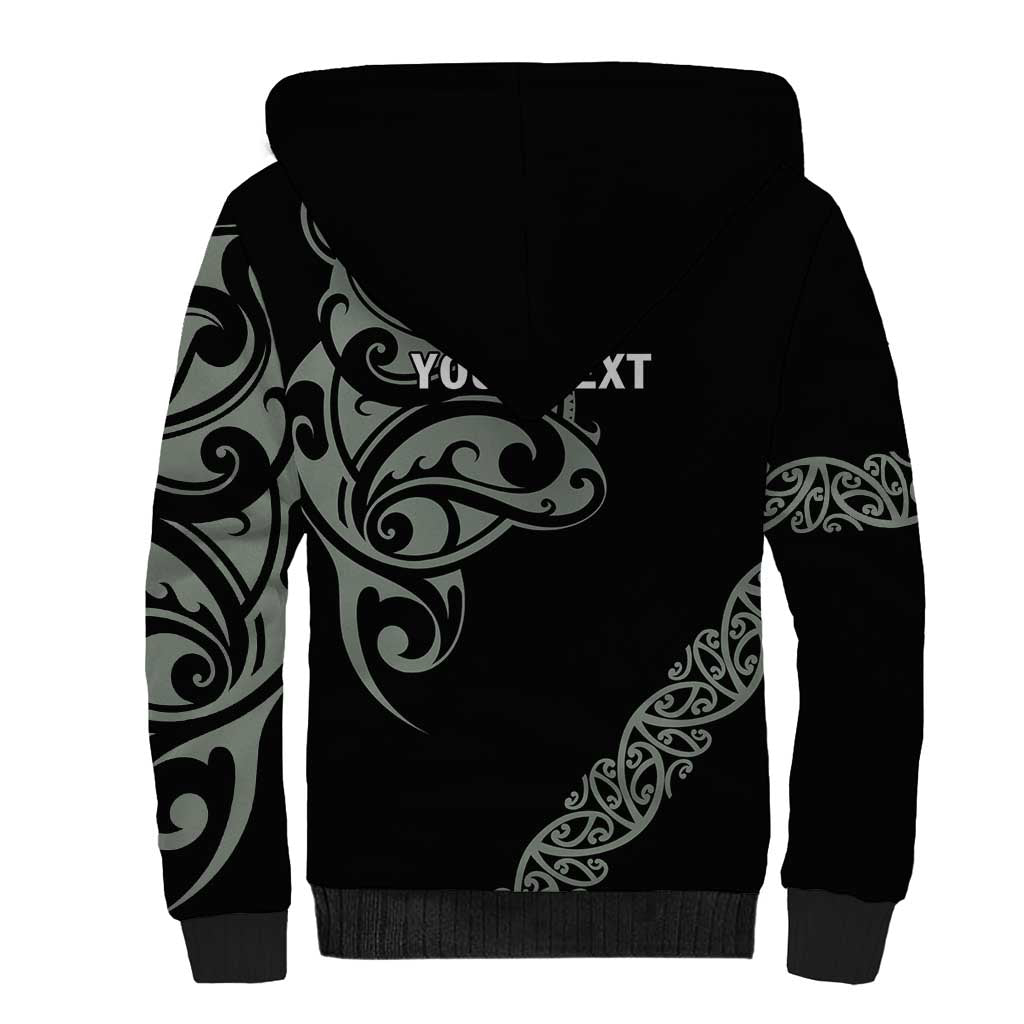 All Black Maori Tribal Tattoo Personalised Sherpa Hoodie Moss Green Polynesian Style LT9 - Polynesian Pride