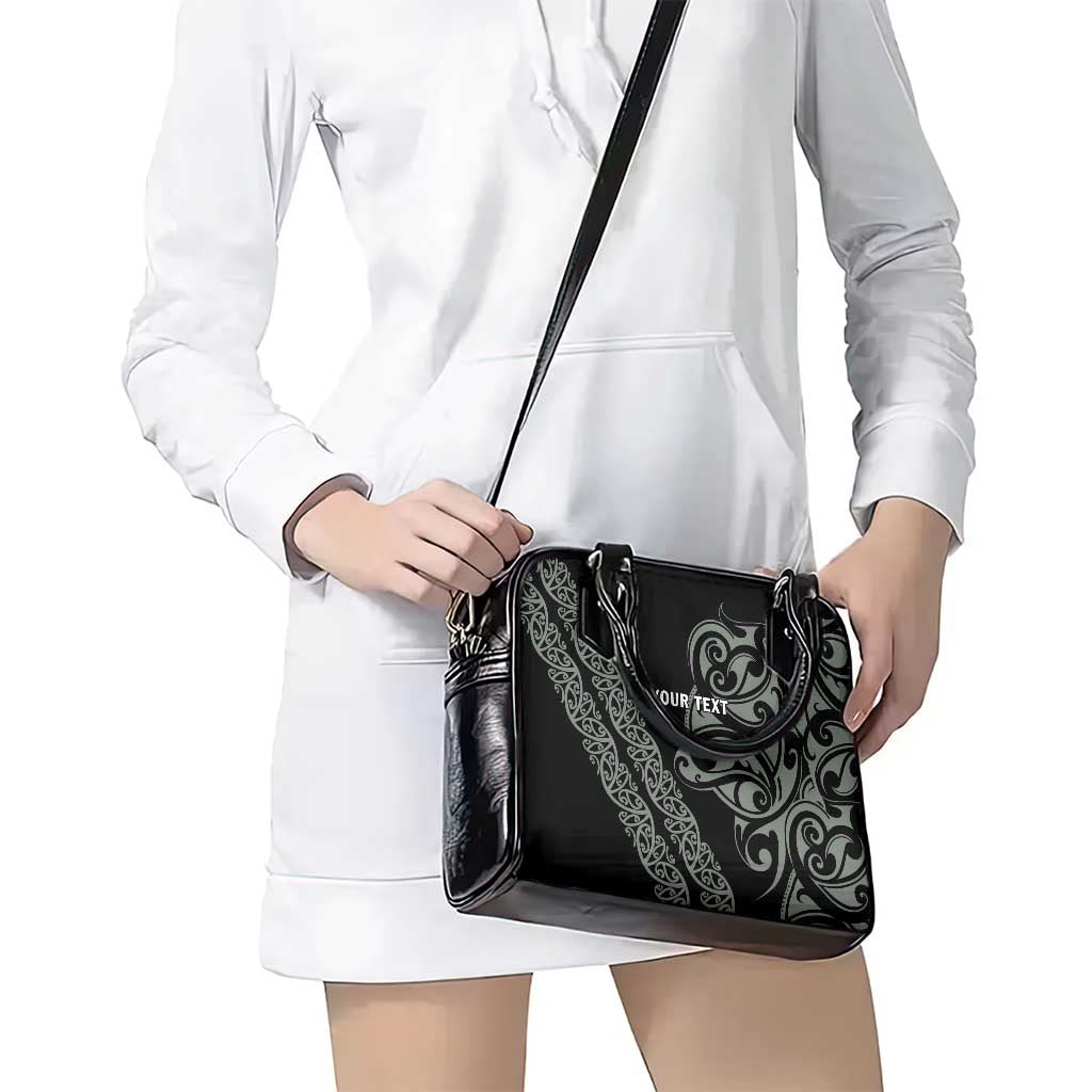 All Black Maori Tribal Tattoo Personalised Shoulder Handbag Moss Green Polynesian Style - Polynesian Pride