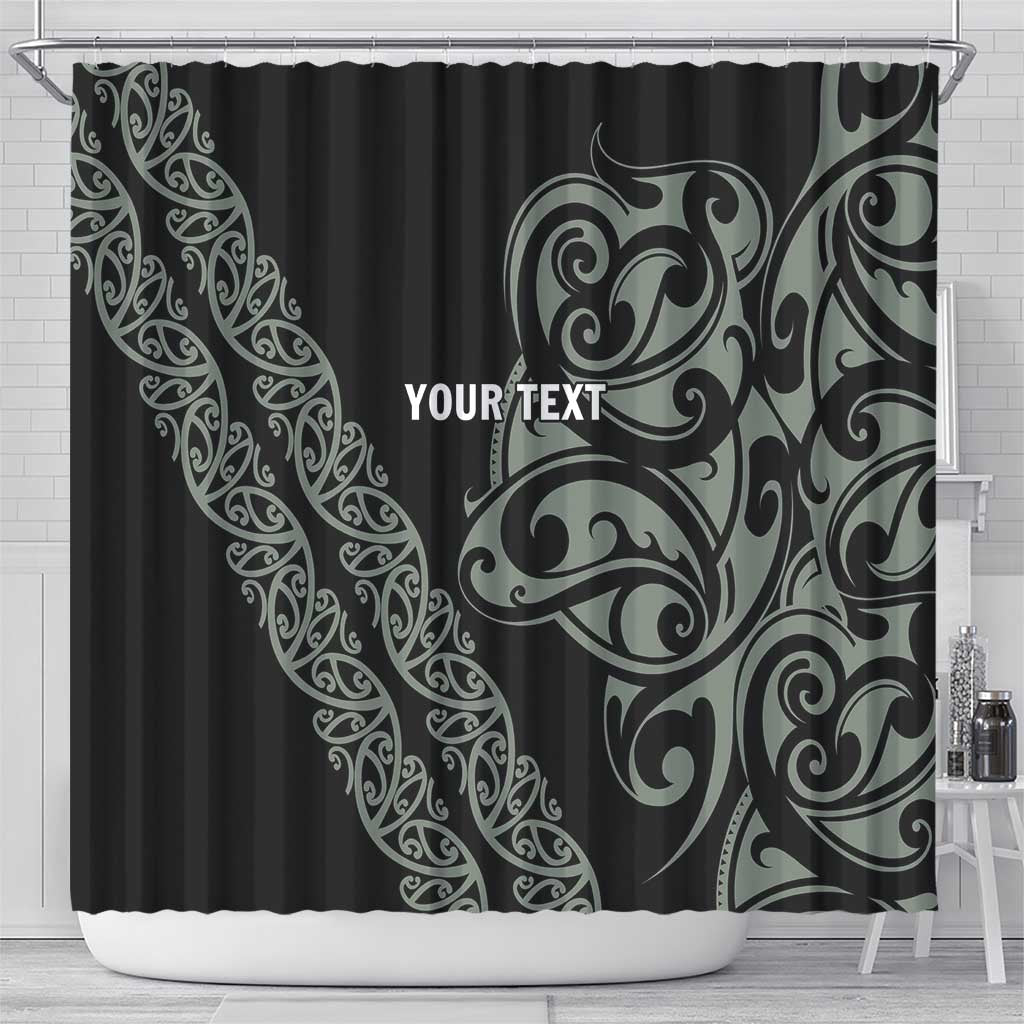 All Black Maori Tribal Tattoo Personalised Shower Curtain Moss Green Polynesian Style LT9 - Polynesian Pride