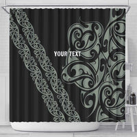 All Black Maori Tribal Tattoo Personalised Shower Curtain Moss Green Polynesian Style LT9 - Polynesian Pride