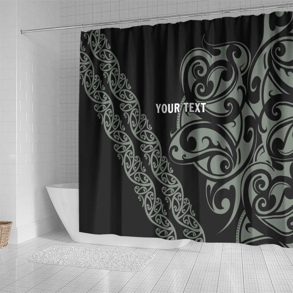 All Black Maori Tribal Tattoo Personalised Shower Curtain Moss Green Polynesian Style LT9 - Polynesian Pride
