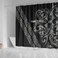 All Black Maori Tribal Tattoo Personalised Shower Curtain Moss Green Polynesian Style LT9 - Polynesian Pride
