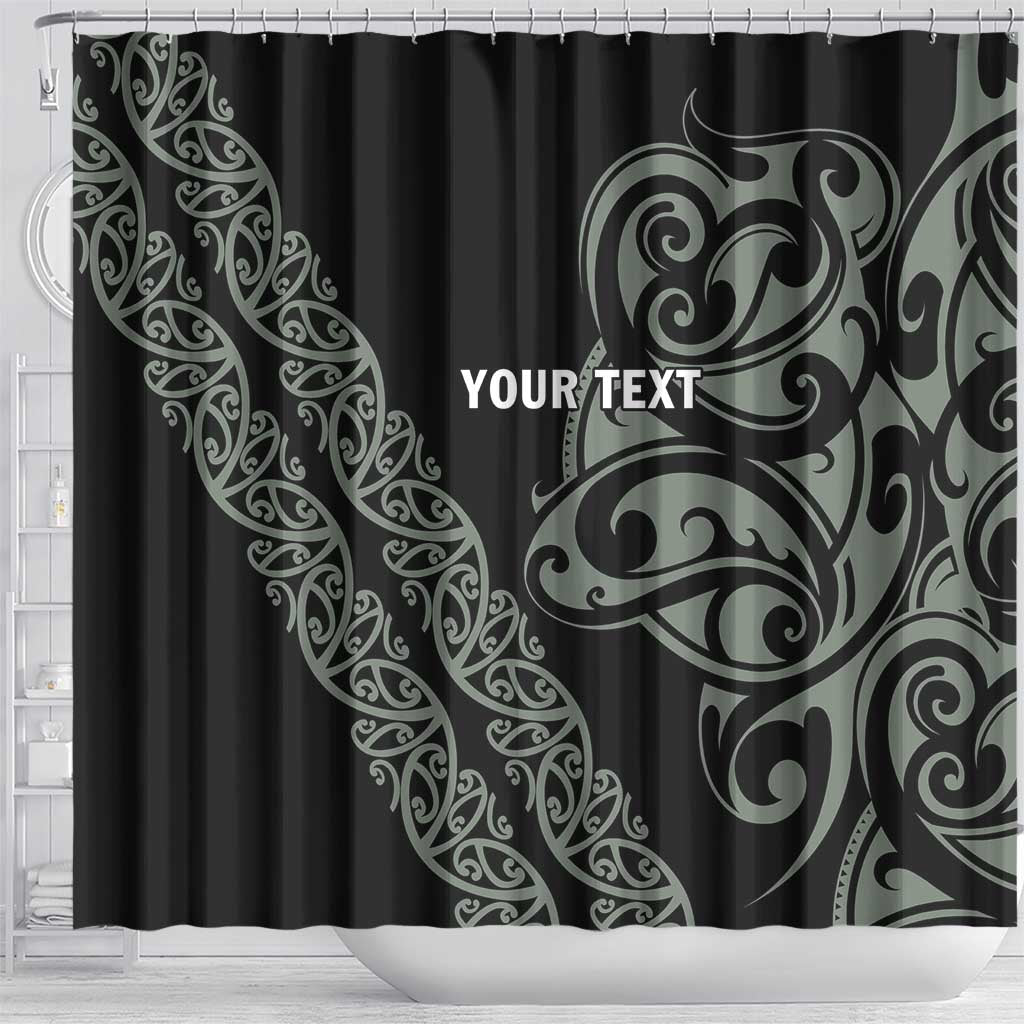 All Black Maori Tribal Tattoo Personalised Shower Curtain Moss Green Polynesian Style LT9 - Polynesian Pride