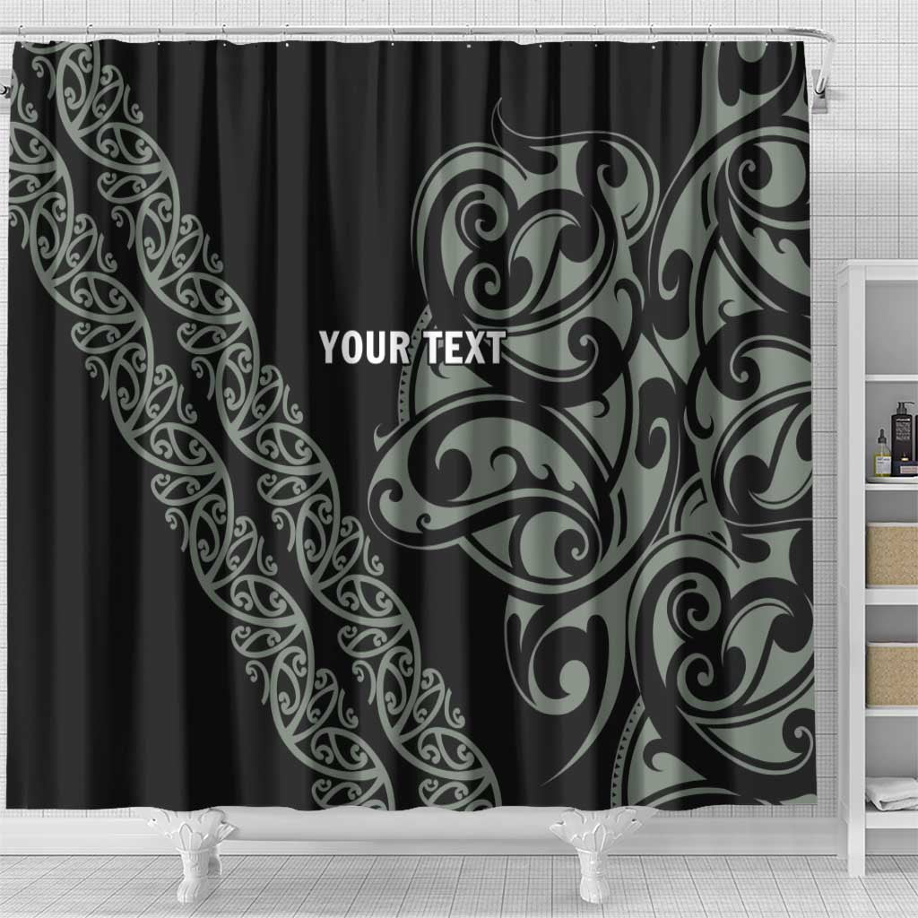 All Black Maori Tribal Tattoo Personalised Shower Curtain Moss Green Polynesian Style LT9 - Polynesian Pride
