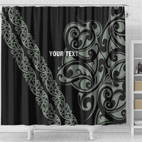 All Black Maori Tribal Tattoo Personalised Shower Curtain Moss Green Polynesian Style LT9 - Polynesian Pride