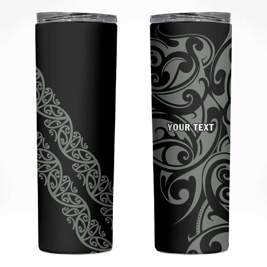 All Black Maori Tribal Tattoo Personalised Skinny Tumbler Moss Green Polynesian Style LT9 Green - Polynesian Pride