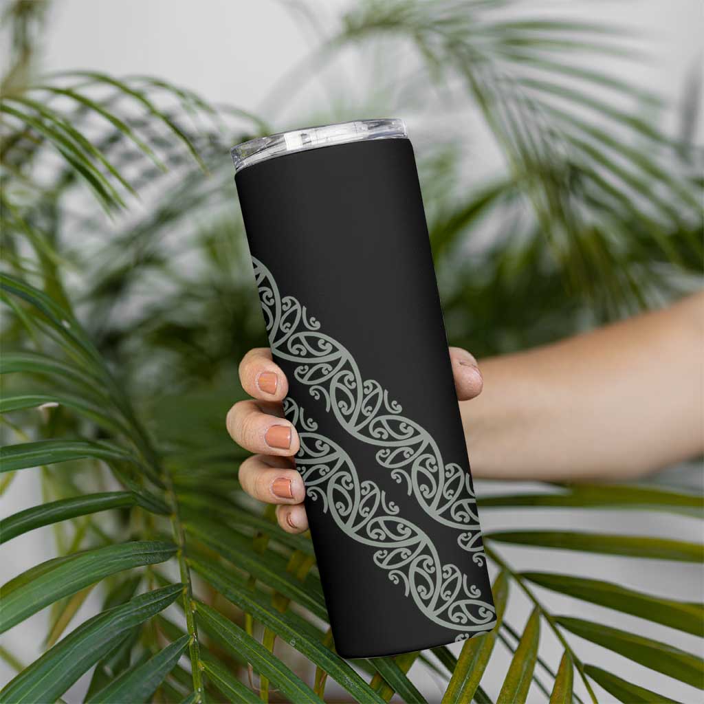 All Black Maori Tribal Tattoo Personalised Skinny Tumbler Moss Green Polynesian Style LT9 - Polynesian Pride