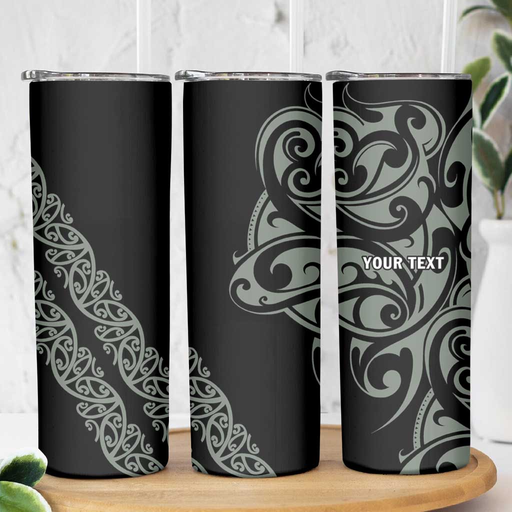 All Black Maori Tribal Tattoo Personalised Skinny Tumbler Moss Green Polynesian Style LT9 - Polynesian Pride