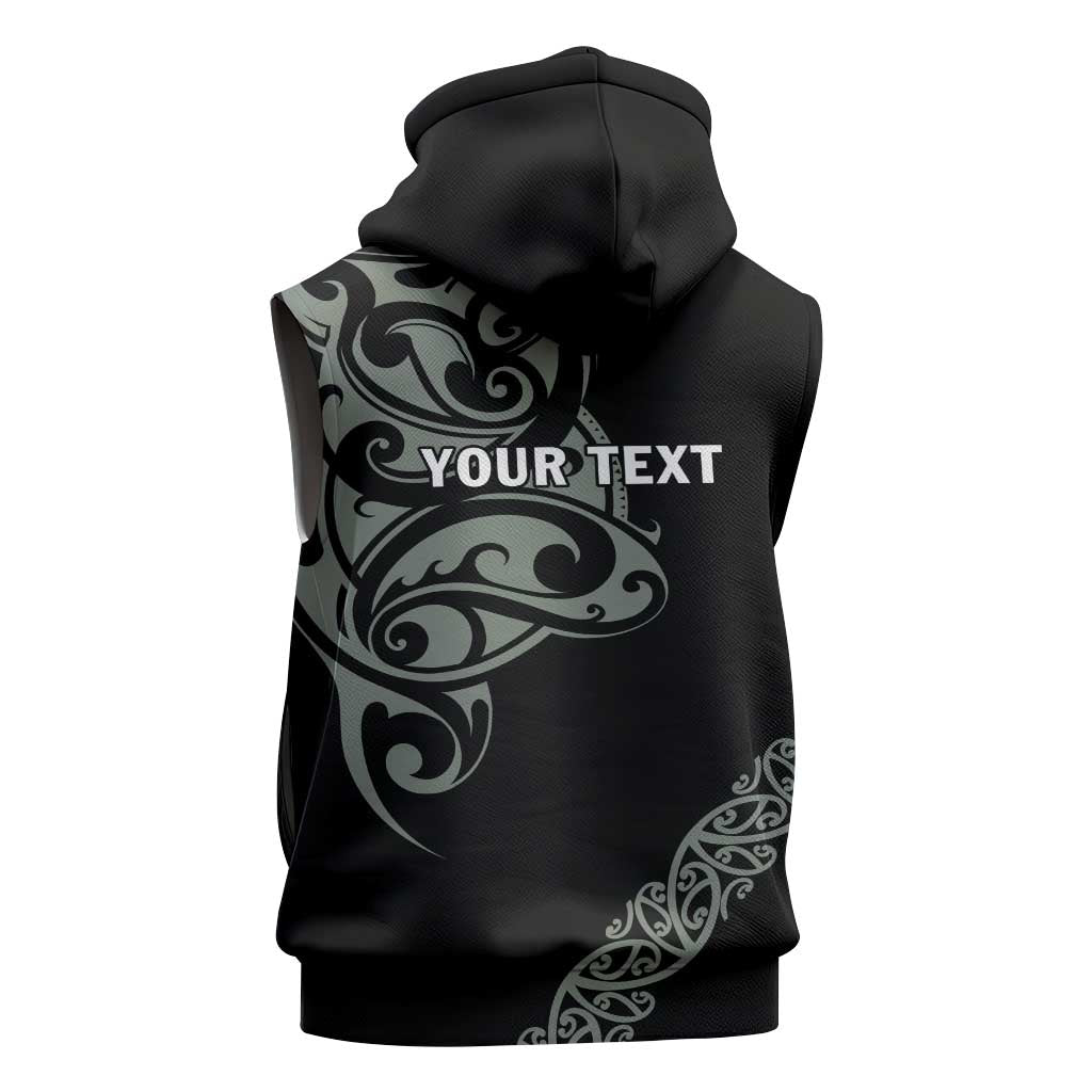 All Black Maori Tribal Tattoo Personalised Sleeveless Zip Hoodie Moss Green Polynesian Style LT9 - Polynesian Pride