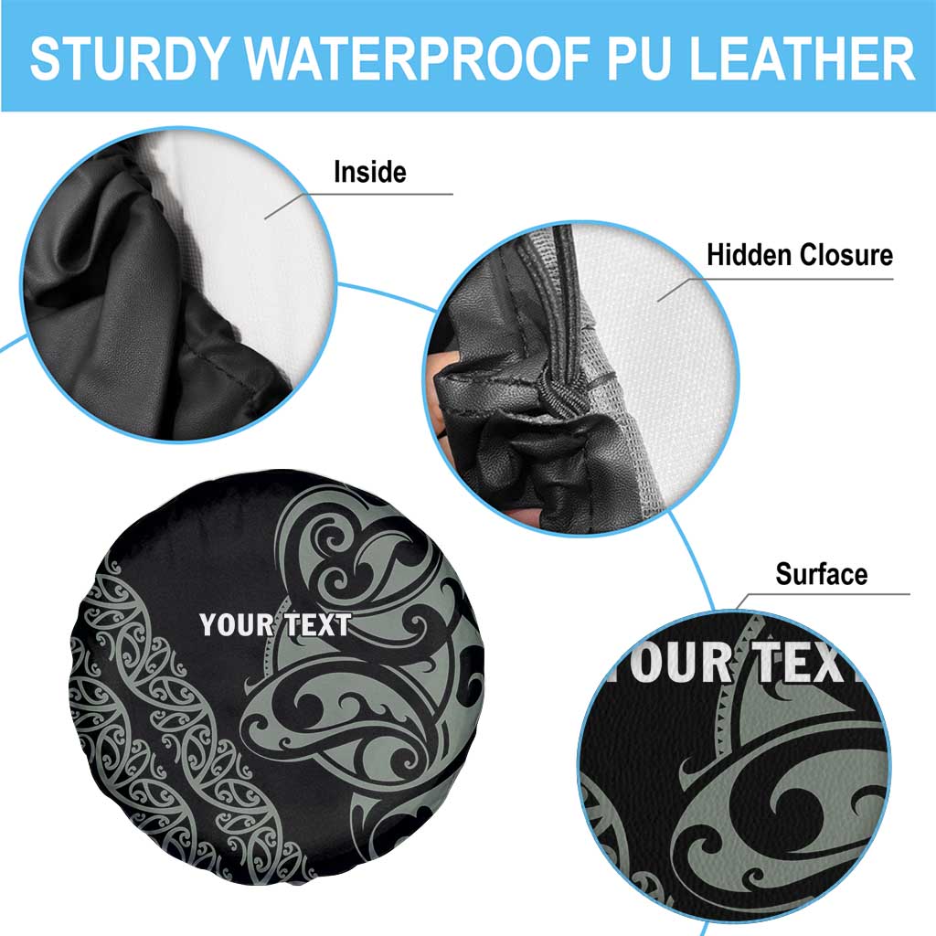 All Black Maori Tribal Tattoo Personalised Spare Tire Cover Moss Green Polynesian Style - Polynesian Pride