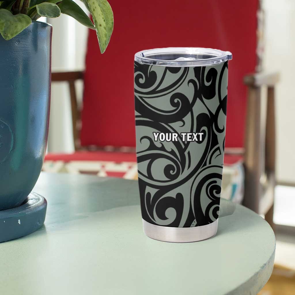 All Black Maori Tribal Tattoo Personalised Tumbler Cup Moss Green Polynesian Style - Polynesian Pride