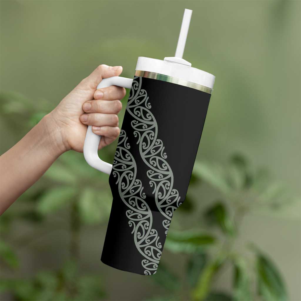 All Black Maori Tribal Tattoo Personalised Tumbler With Handle Moss Green Polynesian Style - Polynesian Pride