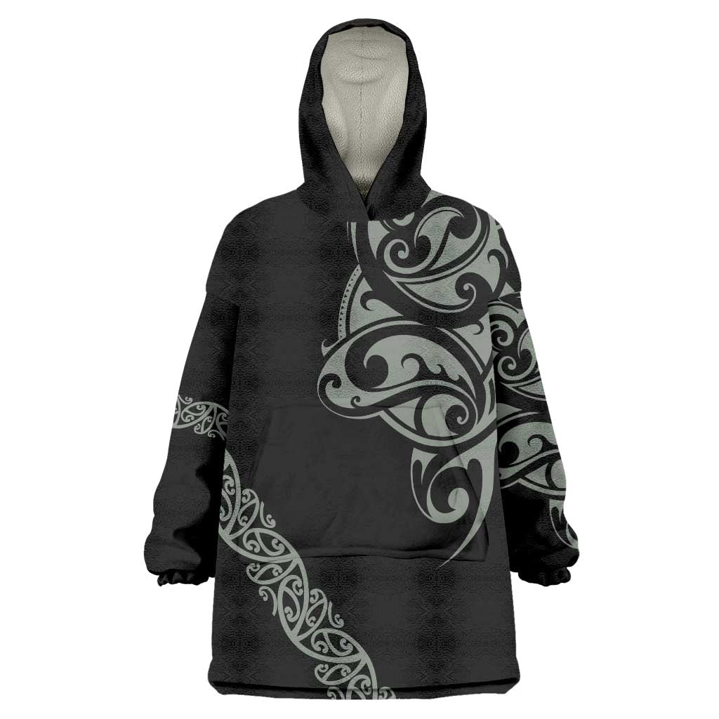 All Black Maori Tribal Tattoo Personalised Wearable Blanket Hoodie Moss Green Polynesian Style LT9 One Size Green - Polynesian Pride