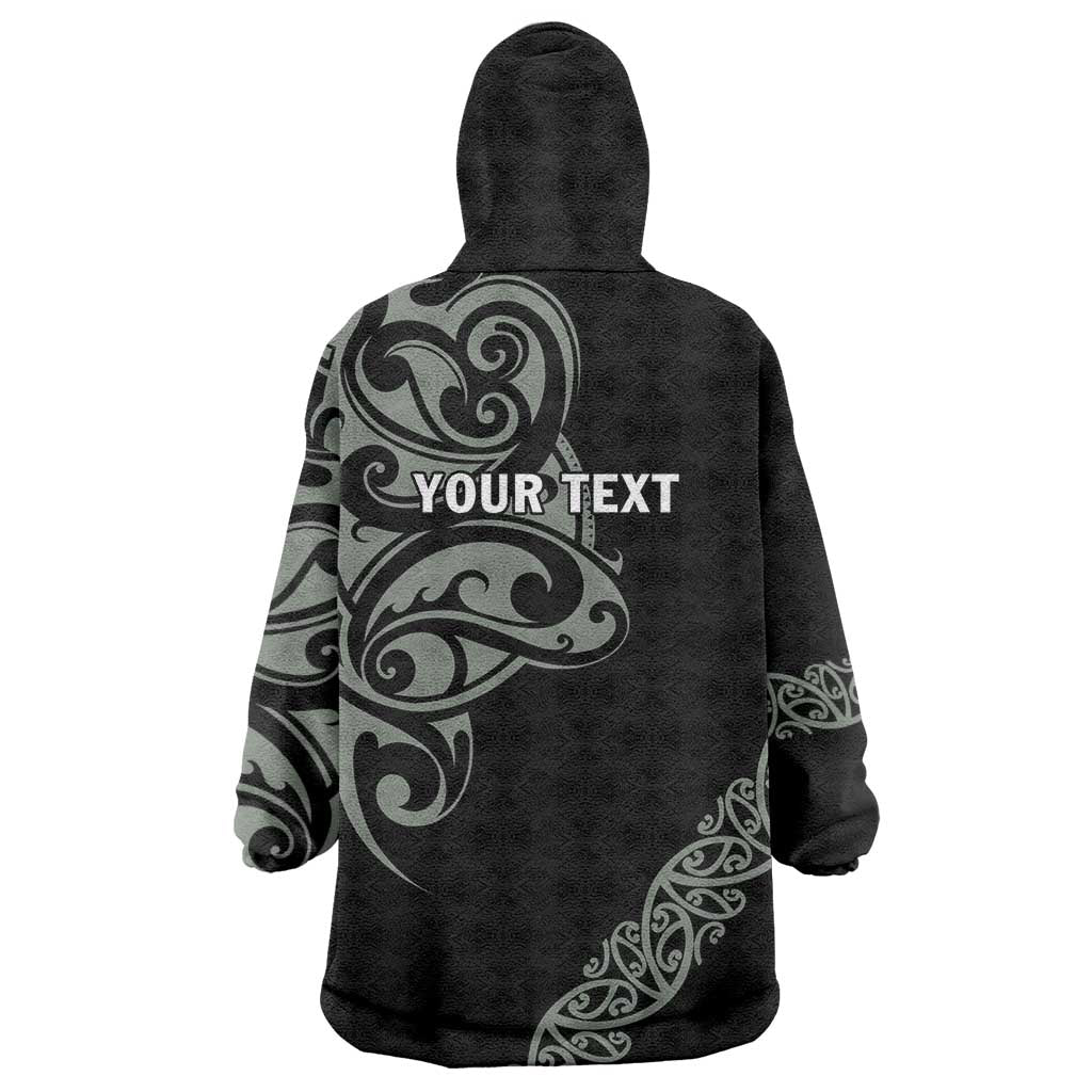 All Black Maori Tribal Tattoo Personalised Wearable Blanket Hoodie Moss Green Polynesian Style LT9 - Polynesian Pride
