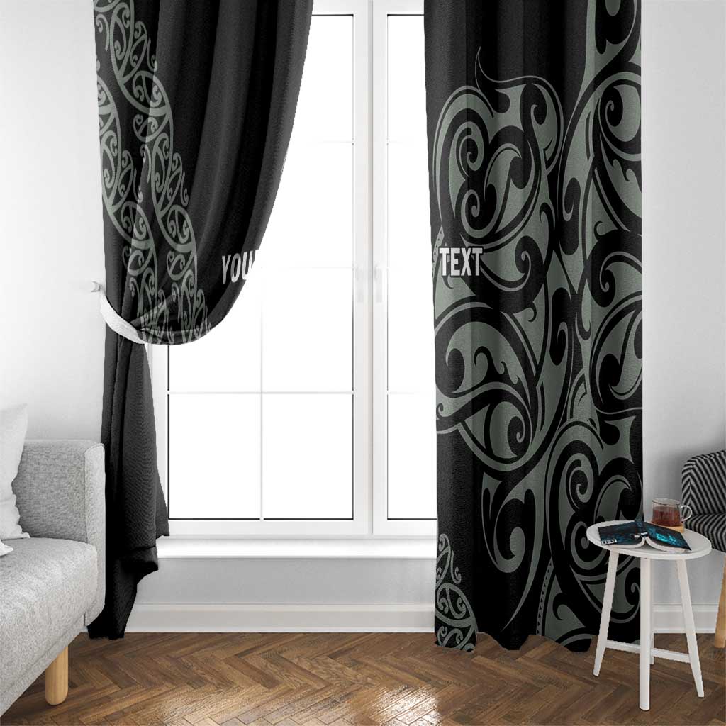 All Black Maori Tribal Tattoo Personalised Window Curtain Moss Green Polynesian Style - Polynesian Pride