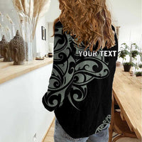 All Black Maori Tribal Tattoo Personalised Women Casual Shirt Moss Green Polynesian Style LT9 - Polynesian Pride