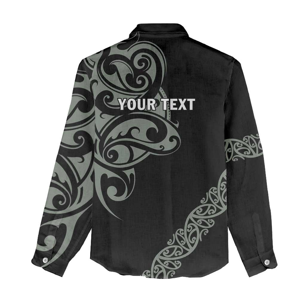 All Black Maori Tribal Tattoo Personalised Women Casual Shirt Moss Green Polynesian Style LT9 - Polynesian Pride